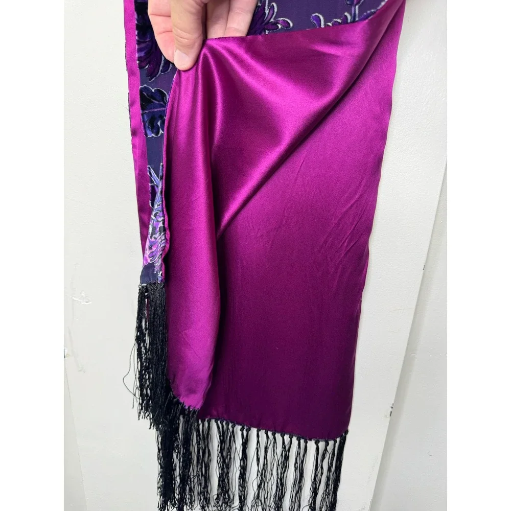 Velvet Burnout Floral Scarf Purple/Pink 9.5x64 + fringe